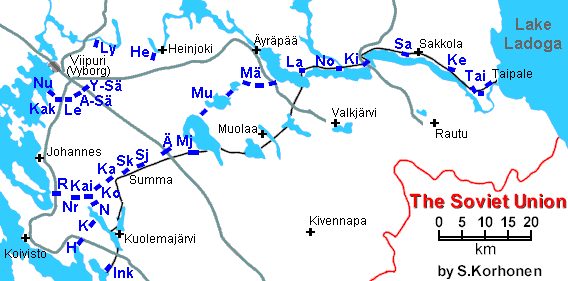 Карта линии Маннергейма и раскладка бункеров по секторам